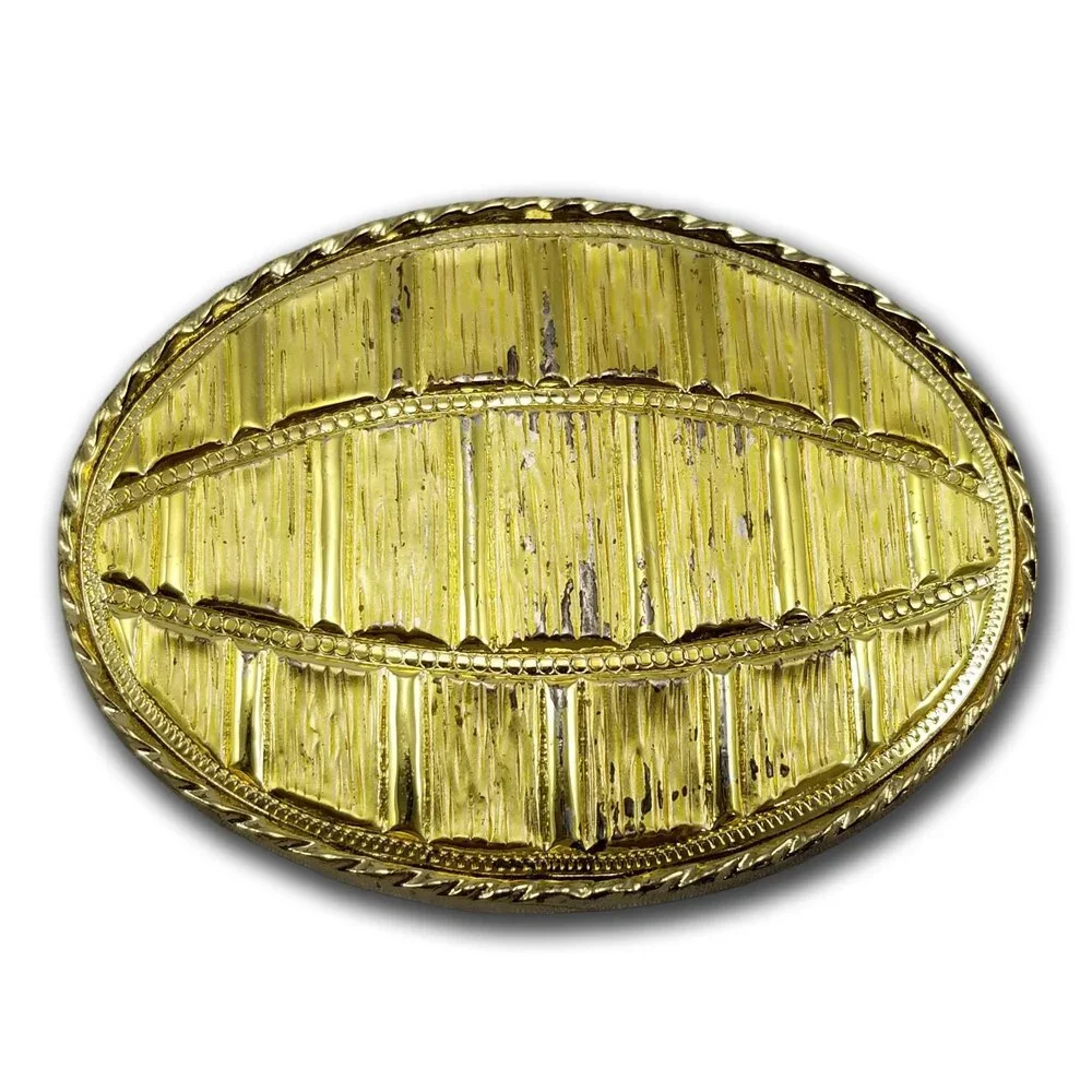 Belt Buckle Gold Color Oval Football-Like Abstract Made In The USA By MW Gift‎
